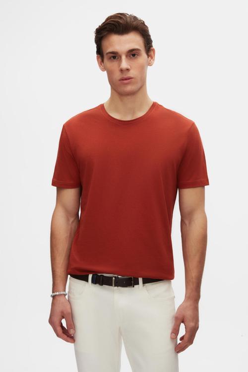 Oversize Kiremit Bisiklet Yaka %100 Pamuk T-Shirt