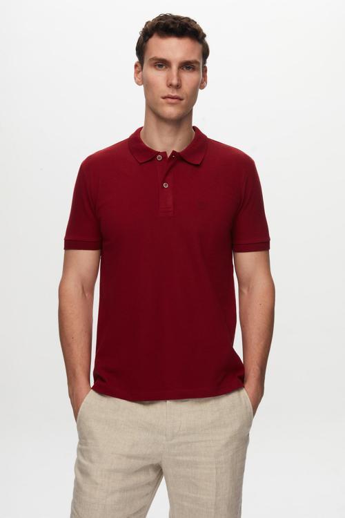 Regular Fit Bordo %100 Pamuklu Uzun Ömürlü Kıvrılmaz Polo Yaka Nakışlı T-Shirt