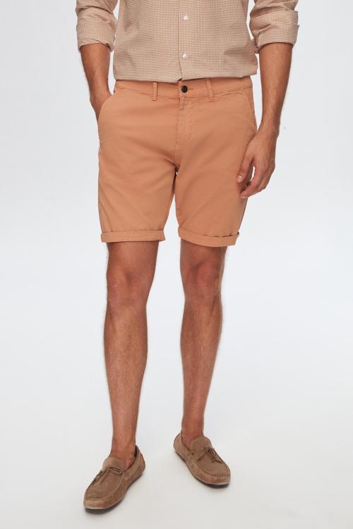 Slim Fit Camel Yandan Cepli Pamuklu Chino Şort