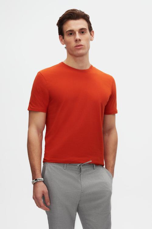 Slim Fit Kiremit Bisiklet Yaka %100 Pamuklu Nefes Alabilen T-Shirt