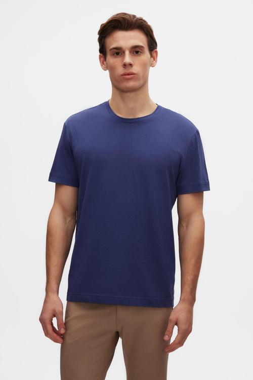 Oversize Mor Bisiklet Yaka %100 Pamuk T-Shirt