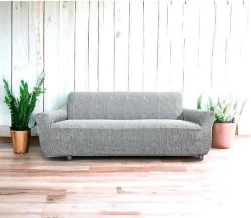 Jakarlı Streç Kaplama Maxi Çekyat Koltuk Örtüsü (3+3)-Krem YENİ