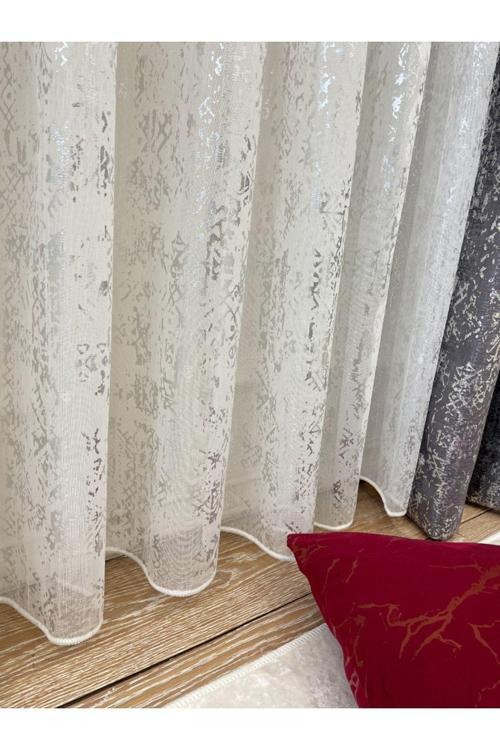 Modern Varaklı 1/2,5 Pile - Gümüş Varaklı Tül Perde