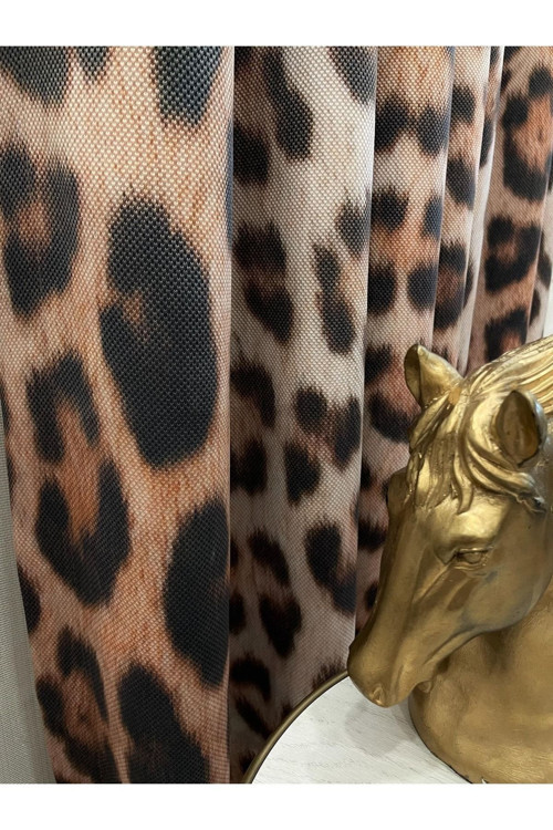 Keten Görünümlü Leopar Desen Amerikan Pile Fon Perde
