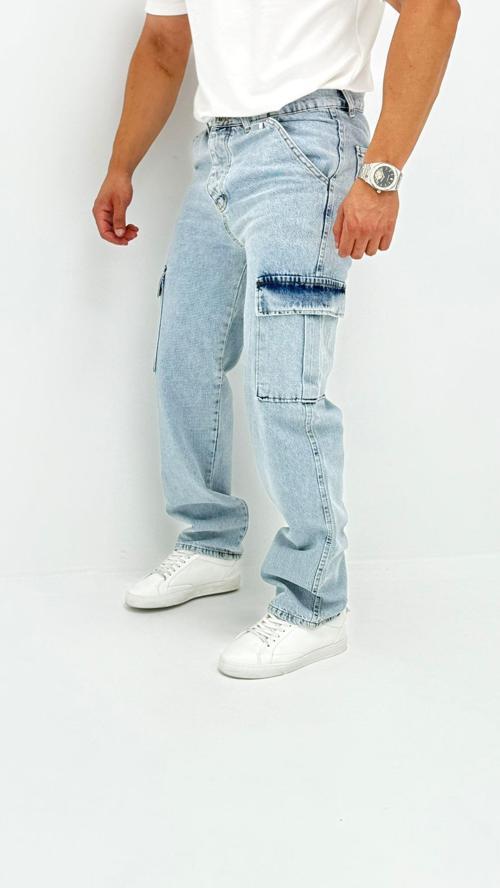 Martin Denim Premium Baggy Kargo Cep Mavi Kot Erkek Jean Pantolon