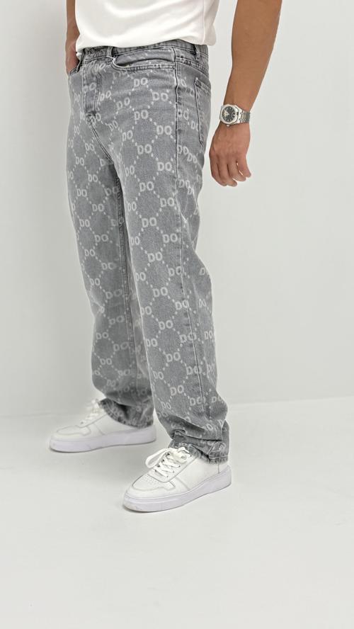 Aden Baggy Denim Açık Gri Lazer Detaylı Erkek Jean Pantolon