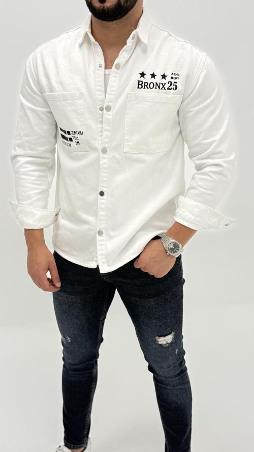 Michael Kot Baskılı Denim Cepli Comfort Jean Erkek Gömlek