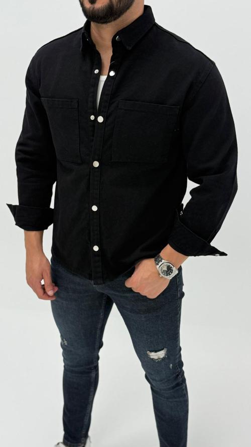 Aidan Denim Mavi Black Vintage Classic Kot Erkek Jean Gömlek