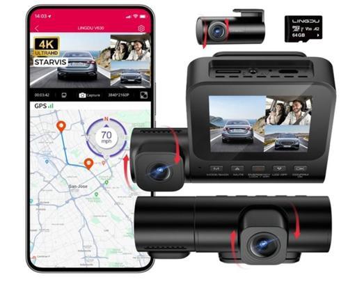V630 4K 3 Kameralı (Ön, Arka, Kabin) Akıllı Araç Kamerası
