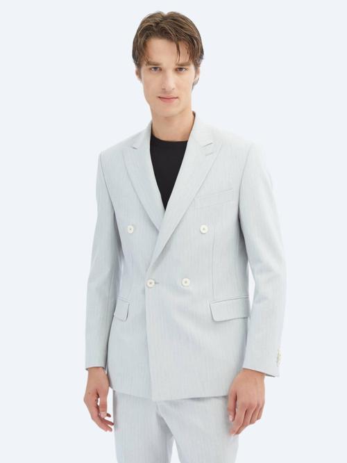 Açık Gri Düz Modern Fit Takım Elbise