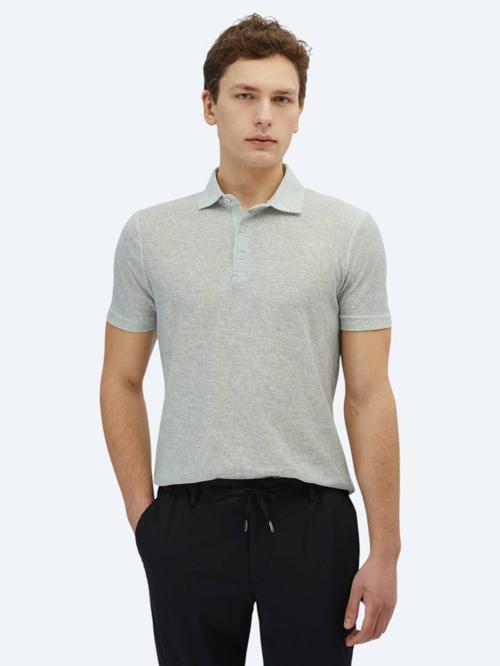 Açık Haki Baskılı Polo Yaka Pamuk Karışımlı T-Shirt