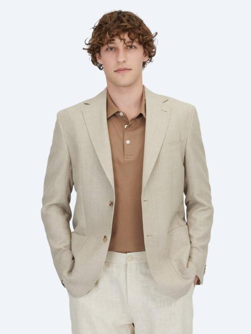 Açık Bej Düz Modern Fit Yün Karışımlı Ceket