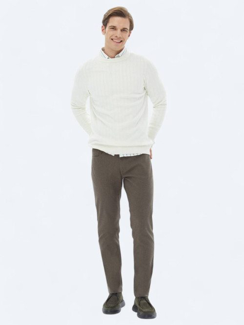 Açık Kahve Dokuma Slim Fit Casual Pamuk Karışımlı Pantolon
