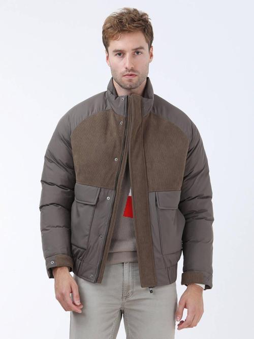 Açık Kahve Regular Fit Dik Yaka Casual Dokuma Mont