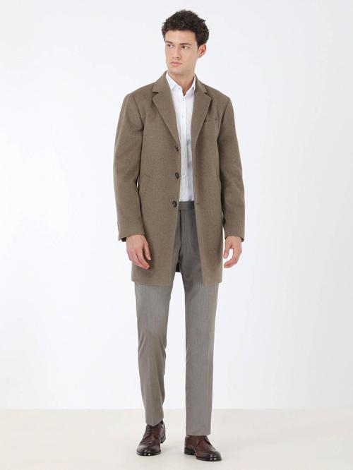 Açık Kahve Regular Fit Kelebek Yaka Klasik Dokuma Palto