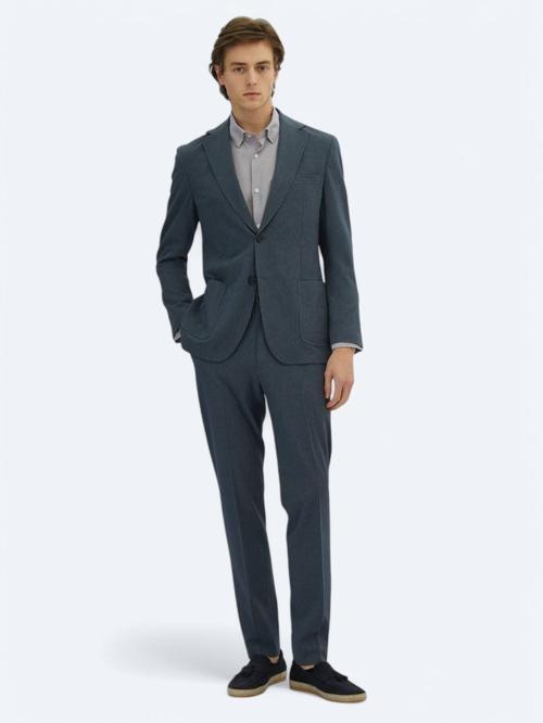 Açık Lacivert Çizgili Modern Fit Örme Takım Elbise