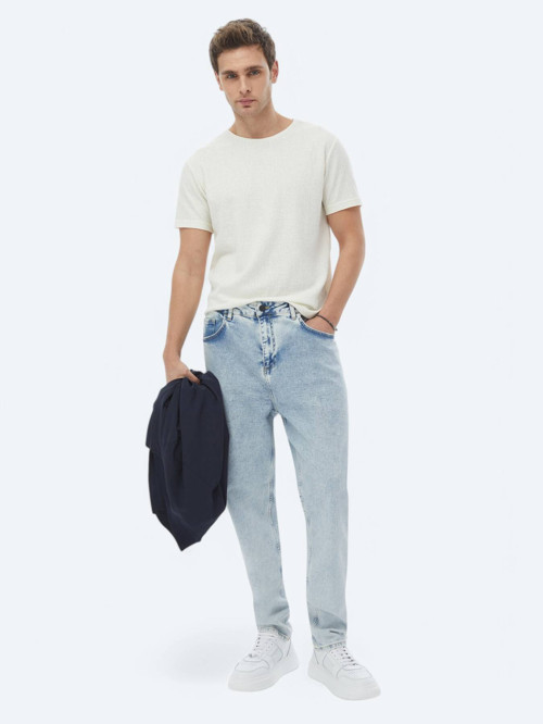 Açık Mavi Carrot Fit Denim %100 Pamuk Pantolon