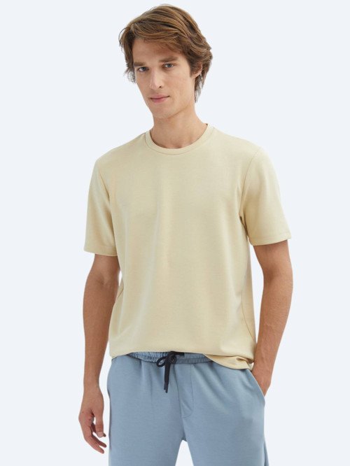 Açık Sarı Düz Bisiklet Yaka T-Shirt