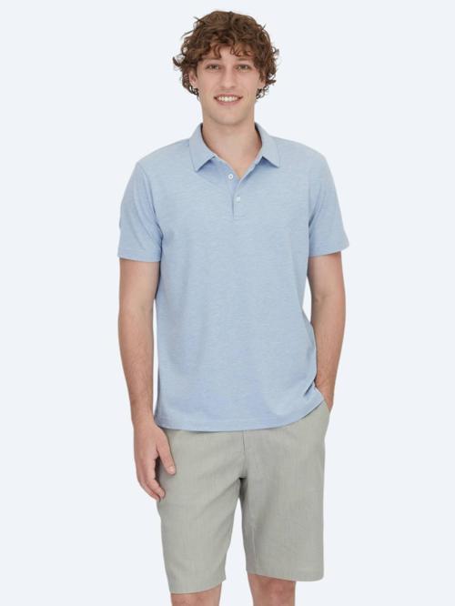 Açık Mavi Polo Yaka Pamuk Karışımlı T-Shirt