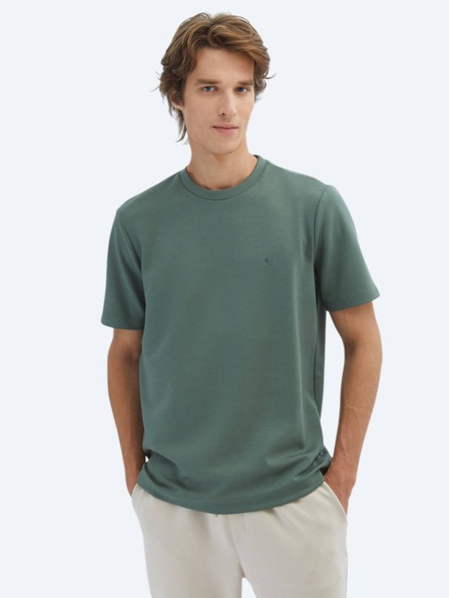 Açık Yeşil Düz Bisiklet Yaka T-Shirt