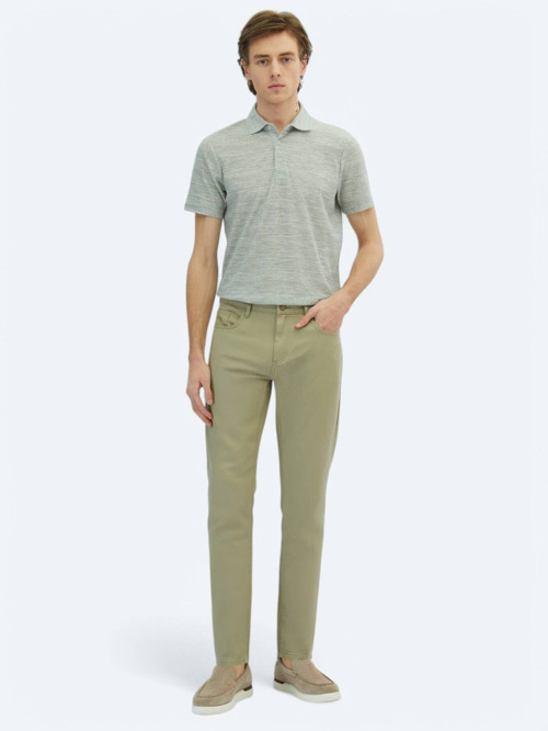 Açık Yeşil Düz Dokuma Regular Fit Casual Pamuk Karışımlı Pantolon