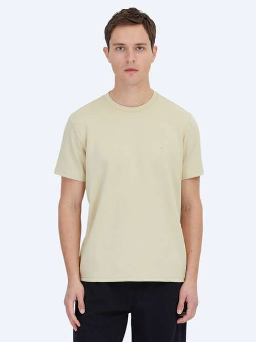 Açık Sarı Düz Bisiklet Yaka T-Shirt