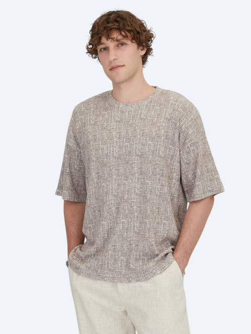 Antrasit Baskılı Bisiklet Yaka Pamuk Karışımlı T-Shirt