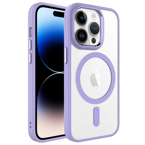 iPhone 14 Pro Uyumlu Wireless Şarj Özellikli KHYR Krom Magsafe Silikon Kılıf-Lila