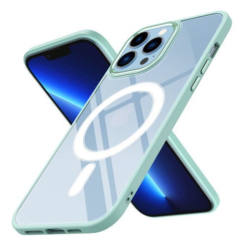 iPhone 12 Pro Uyumlu Wireless Şarj Özellikli KHYR Krom Magsafe Silikon Kılıf-Yeşil