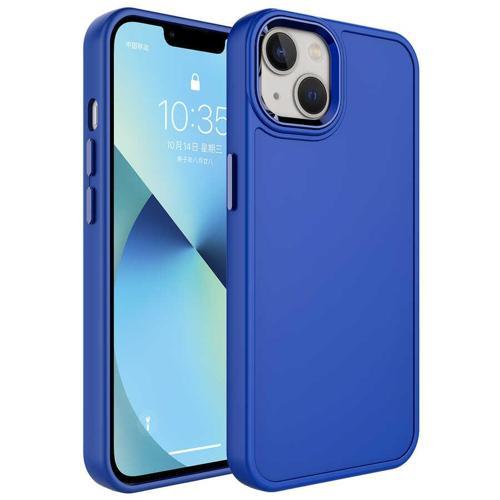 iPhone 14 Uyumlu Metal Çerçeve ve Buton Tasarımlı Sert KHYR Botox Kılıf-Lacivert