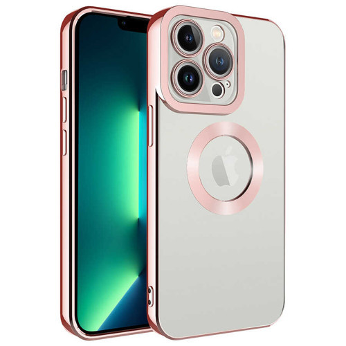 iPhone 14 Pro Uyumlu Kamera Korumalı Logo Gösteren KHYR Omega Kılıf-Rose Gold