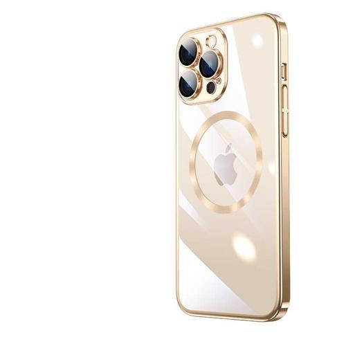iPhone 14 Pro Uyumlu Wireless Şarj Özellikli Sert PC KHYR Riksos Magsafe Kılıf-Gold