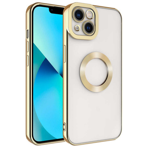 iPhone 14 Uyumlu Kamera Korumalı Logo Gösteren KHYR Omega Kılıf-Gold