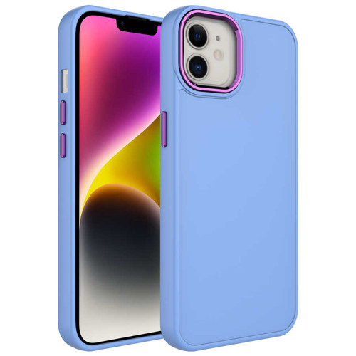 iPhone 12 Uyumlu Metal Çerçeve ve Buton Tasarımlı Silikon KHYR Luna Kılıf-Lila