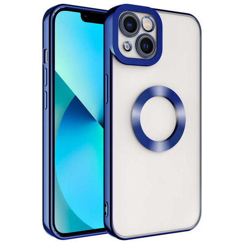 iPhone 14 Uyumlu Kamera Korumalı Logo Gösteren KHYR Omega Kılıf-Mavi