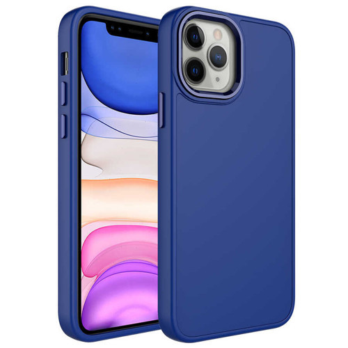 iPhone 12 Pro Max Uyumlu Metal Çerçeve ve Buton Tasarımlı Silikon KHYR Luna Kılıf-Lacivert