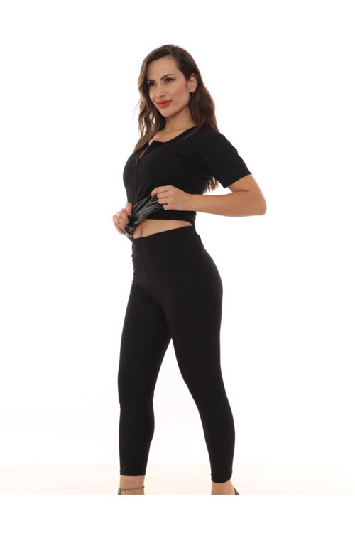 Terleten Termal Unisex Kısa Kollu Fermuarlı Termal Tayt Takım