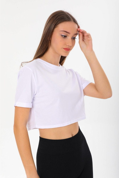 Kadın Kısa Kol Crop T-Shirt Duble Kol