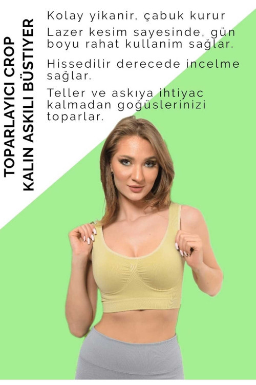 Kadın Toparlayıcı Crop Korse Kalın Askılı Seamless Dikişsiz Örme Büstiyer