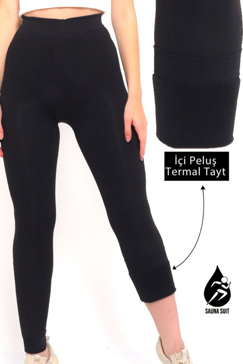 Unisex Peluş Yüksek Bel Tayt Peluş Siyah Tayt Içlik Tayt Kışlık Içlik Peluş