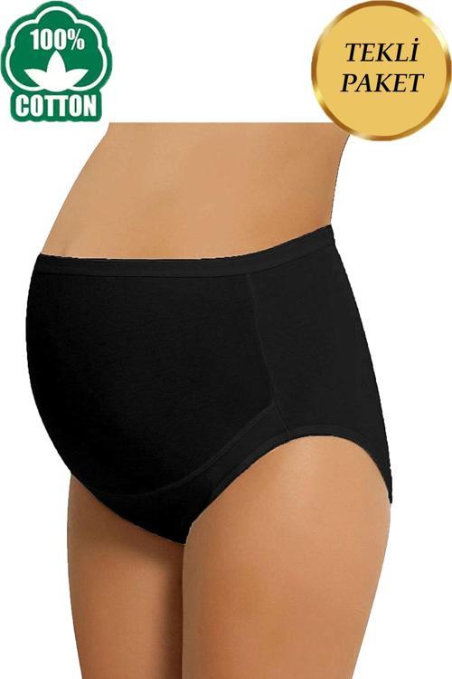 %100 Pamuklu Siyah Yüksek Bel Toparlayıcı Hamile Lohusa Esnek Külot