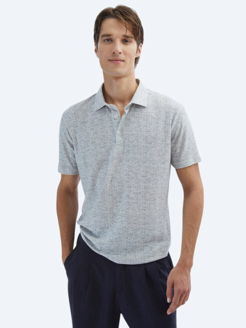 Bej Baskılı Polo Yaka Pamuk Karışımlı T-Shirt
