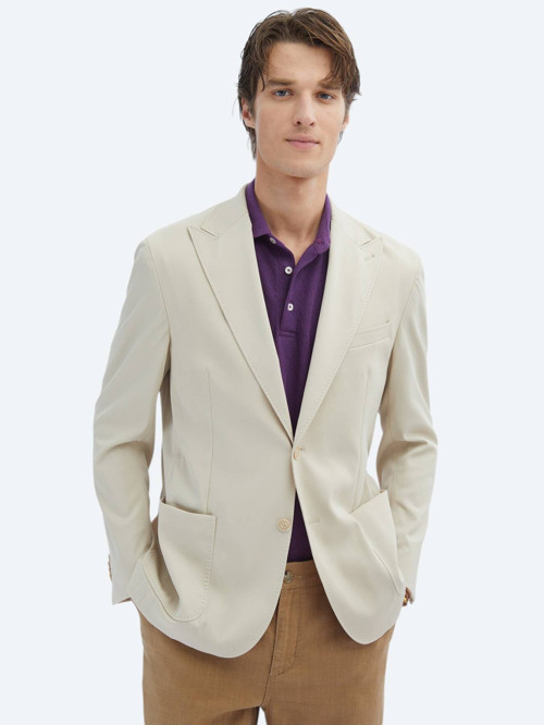 Bej Desenli Modern Fit Ceket
