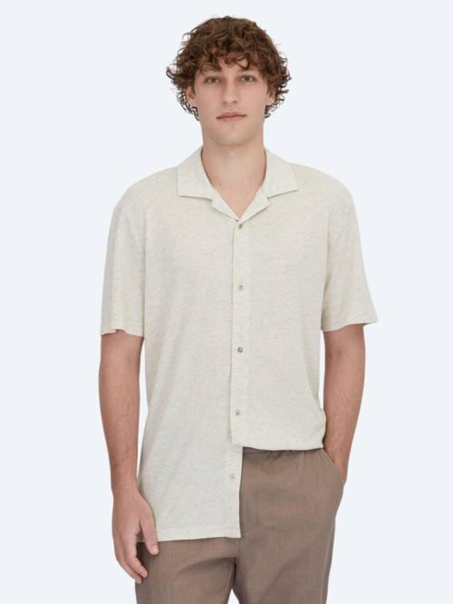 Bej Desenli Regular Fit Casual Keten Karışımlı Gömlek