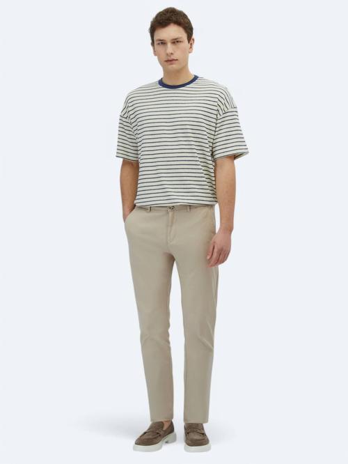 Bej Düz Dokuma Regular Fit Casual Pamuk Karışımlı Pantolon