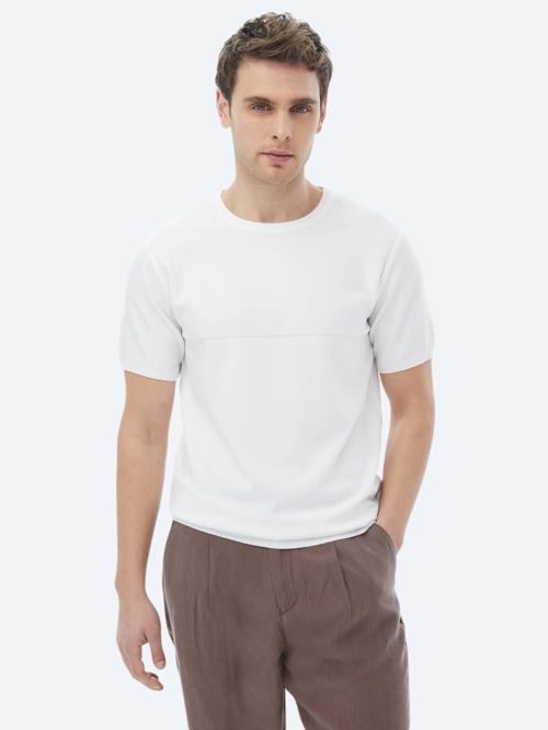 Beyaz Bisiklet Yaka Ters Örgü Triko