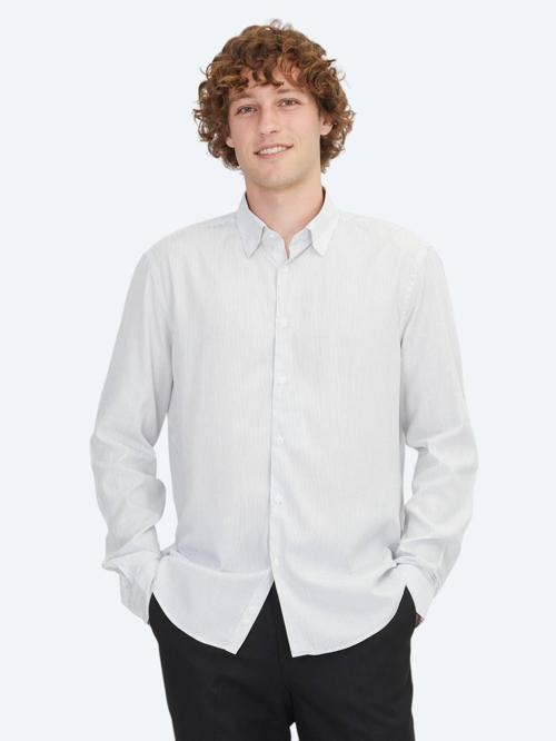 Beyaz Çizgili Regular Fit Dokuma Casual Gömlek