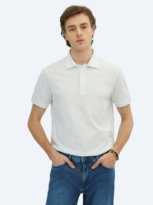 Beyaz Düz Polo Yaka %100 Pamuk T-Shirt