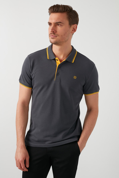 % 100 Pamuk Düğmeli Regular Fit Erkek Polo Yaka T Shirt 5902118 ANTRASİT