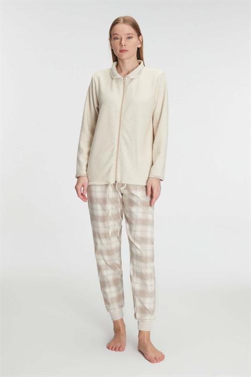 Arias Closet Fermuarlı Uzun Kol Sweatshirt Pantolon Takım Viskon ve Pamuklu Pijama Takımı